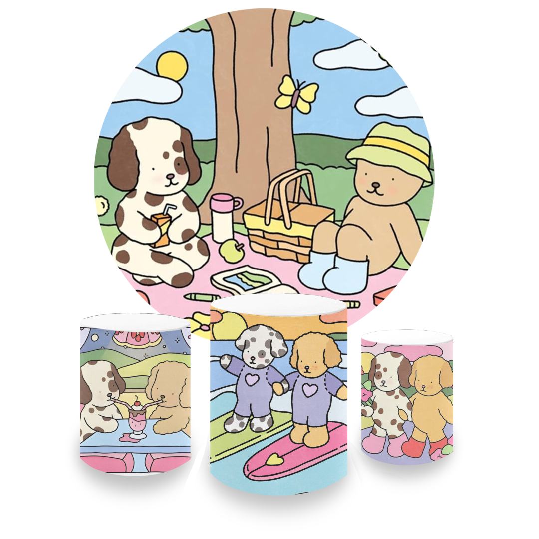 Kit Decoração Bobbie Goods Painel Redondo + 3 Capas Cilindros Infantil