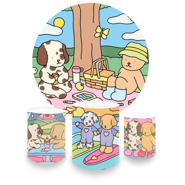 Kit Decoração Bobbie Goods Painel Redondo + 3 Capas Cilindros Infantil