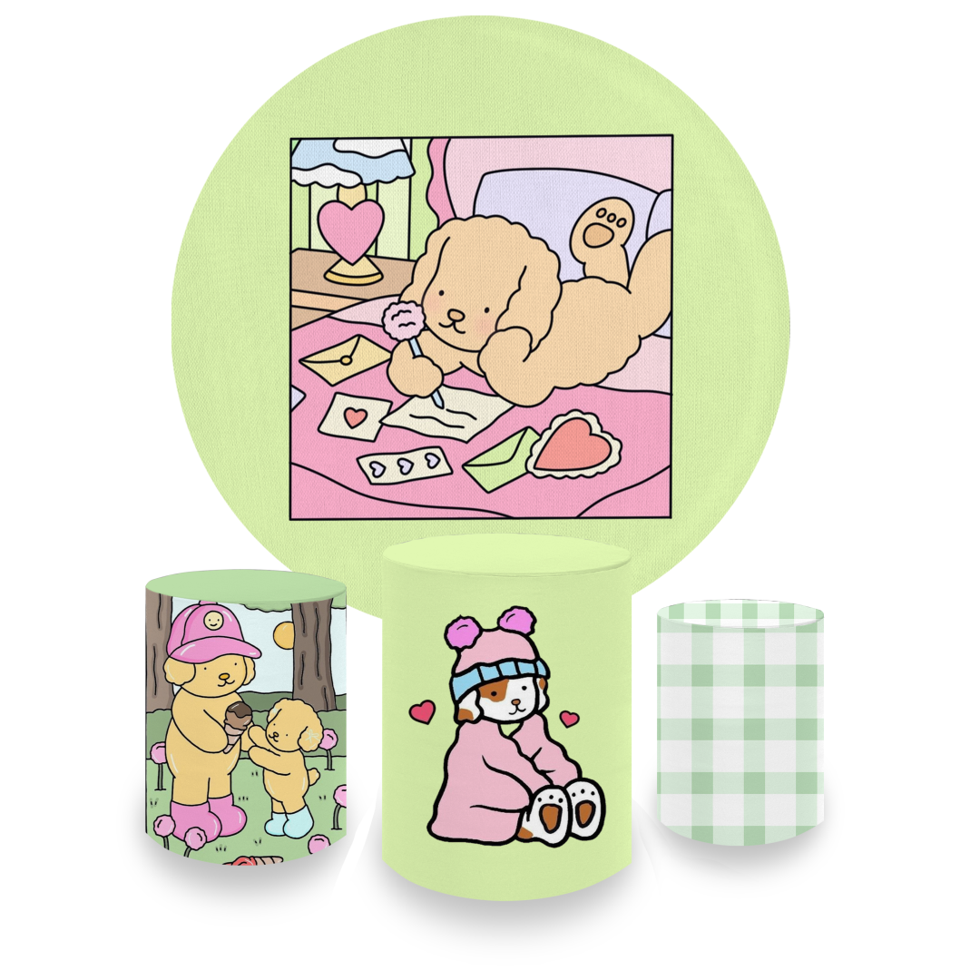 Kit Decoração Bobbie Goods Painel Redondo + 3 Capas Cilindros Infantil