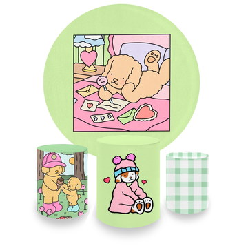 Kit Decoração Bobbie Goods Painel Redondo + 3 Capas Cilindros Infantil