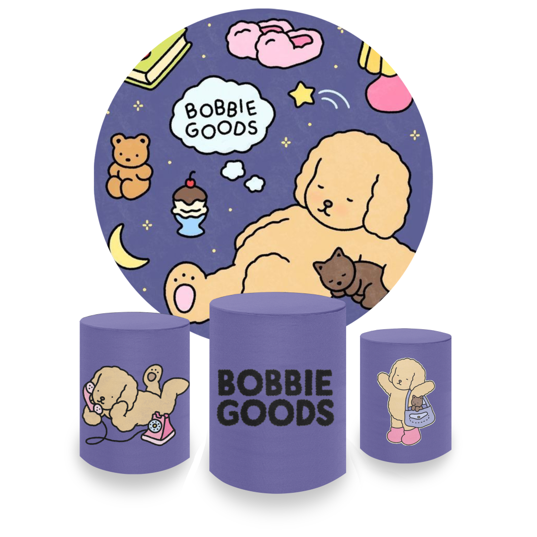 Kit Decoração Bobbie Goods Painel Redondo + 3 Capas Cilindros Infantil