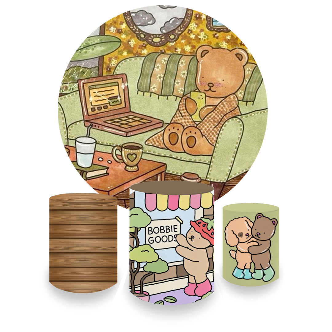 Kit Decoração Bobbie Goods Painel Redondo + 3 Capas Cilindros Infantil