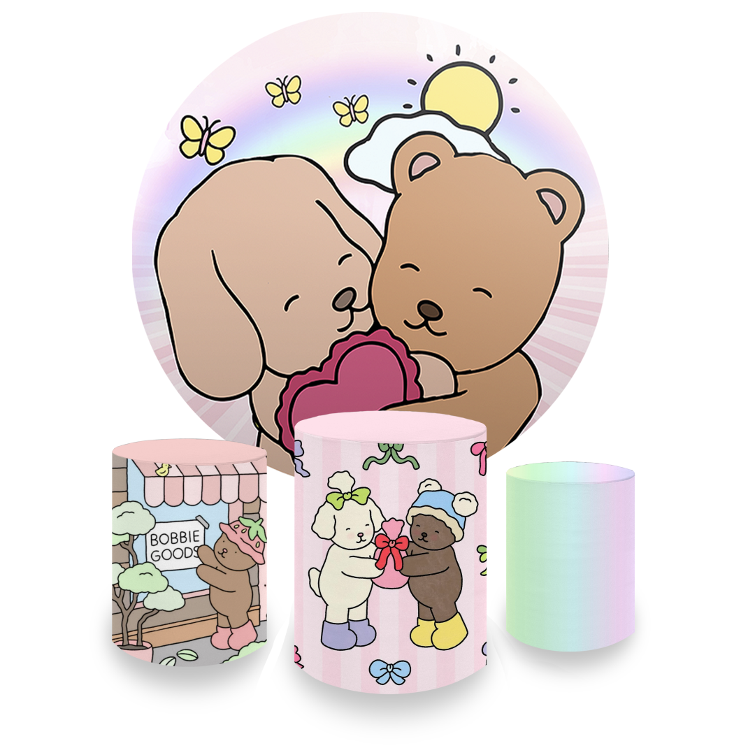 Kit Decoração Bobbie Goods Painel Redondo + 3 Capas Cilindros Infantil