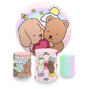 Kit Decoração Bobbie Goods Painel Redondo + 3 Capas Cilindros Infantil