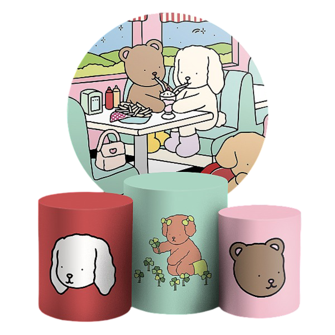 Kit Decoração Bobbie Goods Painel Redondo + 3 Capas Cilindros Infantil