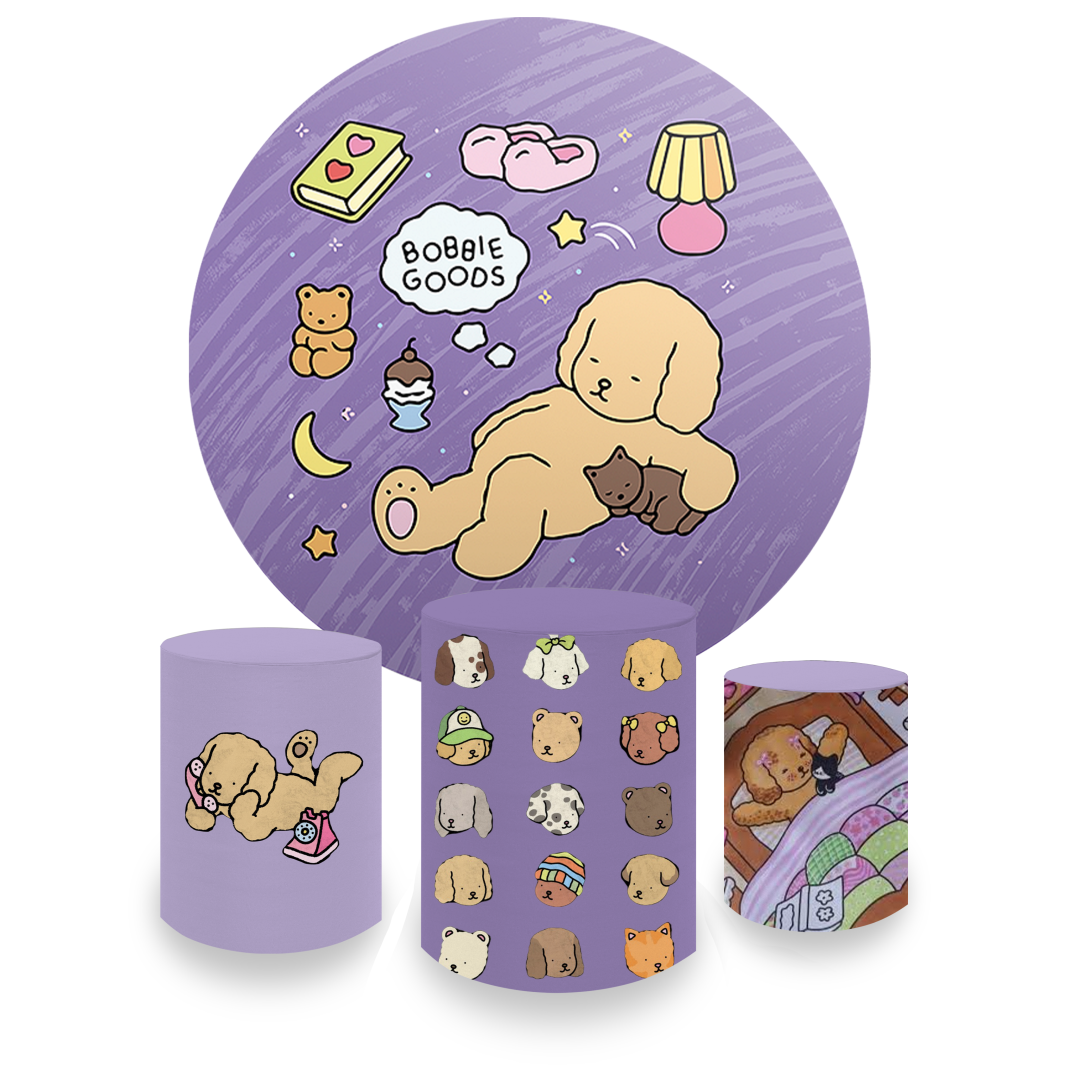 Kit Decoração Bobbie Goods Painel Redondo + 3 Capas Cilindros Infantil