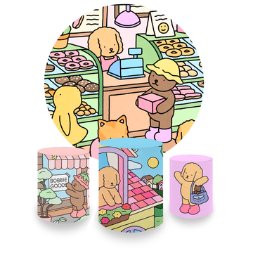 Kit Decoração Bobbie Goods Painel Redondo + 3 Capas Cilindros Infantil