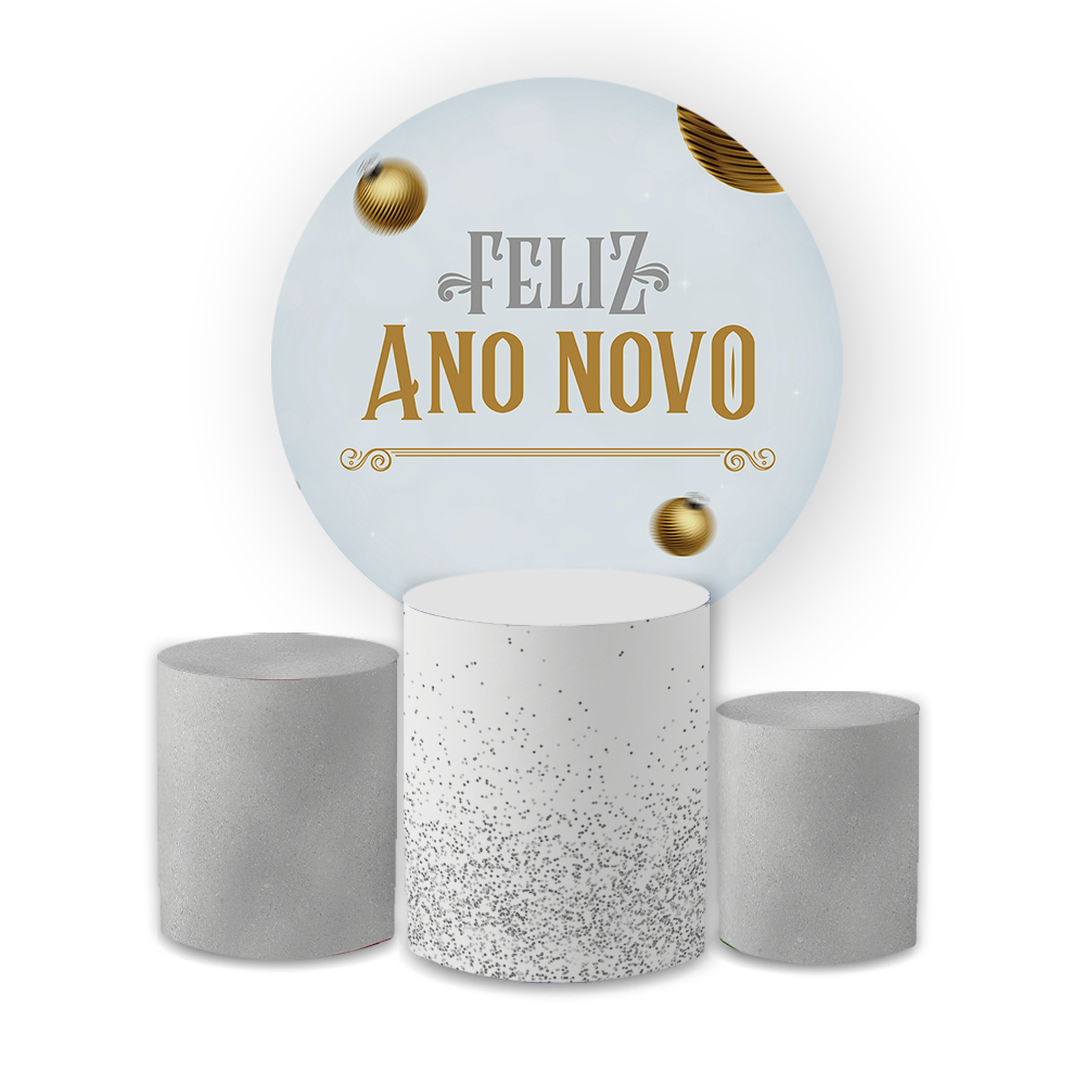 Kit Decoração Ano Novo Painel Redondo + 3 Capas Cilindros