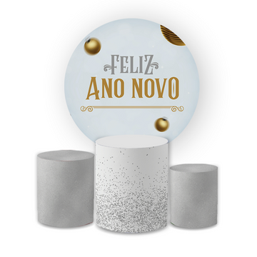 Kit Decoração Ano Novo Painel Redondo + 3 Capas Cilindros