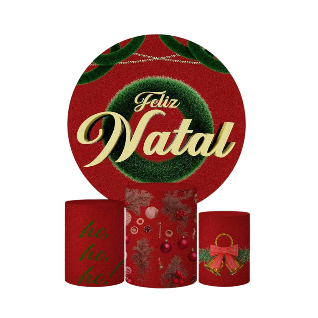 Kit Decoração Natal Painel Redondo + 3 Capas Cilindros
