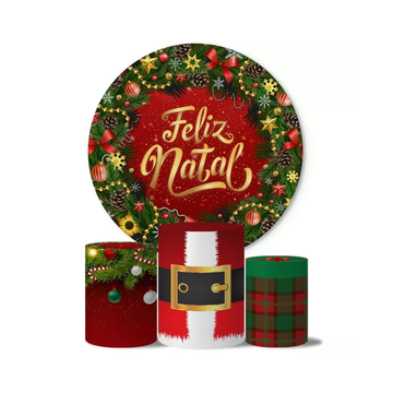 Kit Decoração Natal Painel Redondo + 3 Capas Cilindros