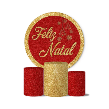 Kit Decoração Natal Painel Redondo + 3 Capas Cilindros