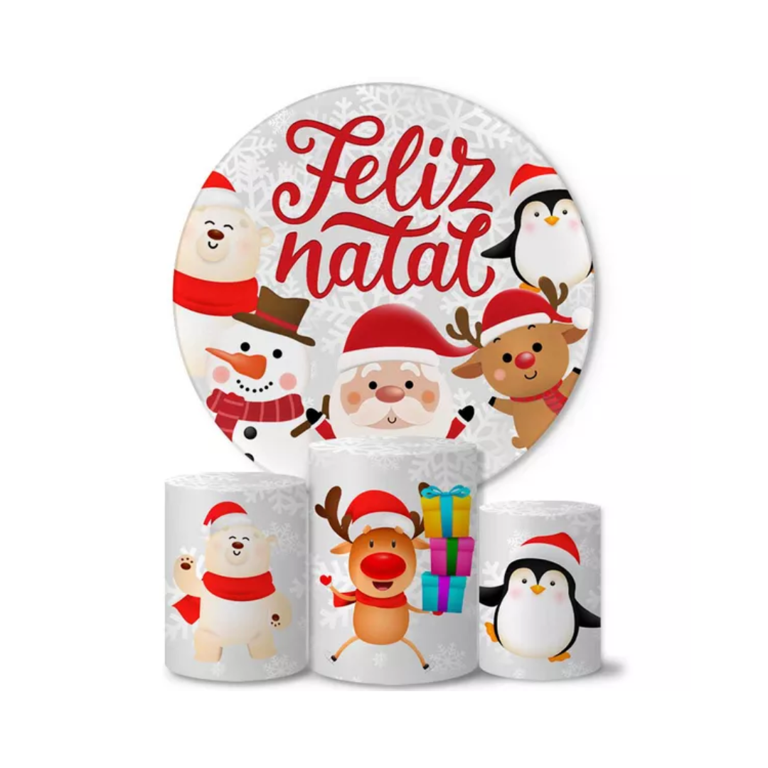 Kit Decoração Natal Painel Redondo + 3 Capas Cilindros