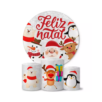Kit Decoração Natal Painel Redondo + 3 Capas Cilindros