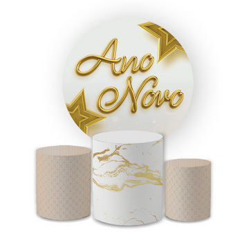 Kit Decoração Ano Novo Painel Redondo + 3 Capas Cilindros