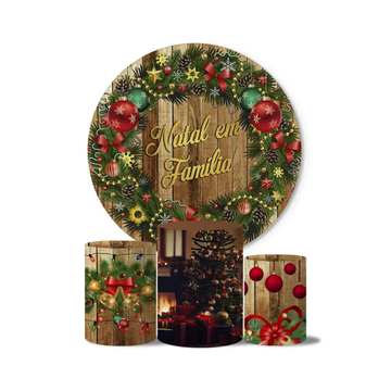 Kit Decoração Natal Painel Redondo + 3 Capas Cilindros