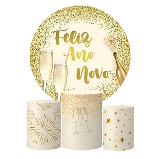 Kit Decoração Ano Novo Painel Redondo + 3 Capas Cilindros