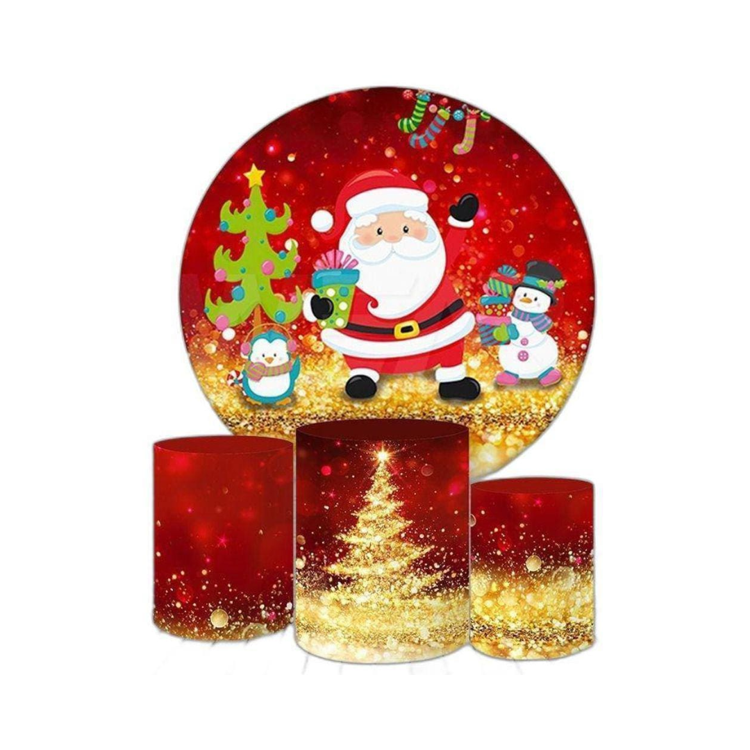 Kit Decoração Natal Painel Redondo + 3 Capas Cilindros
