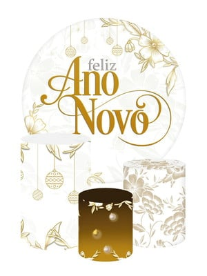 Kit Decoração Ano Novo Painel Redondo + 3 Capas Cilindros