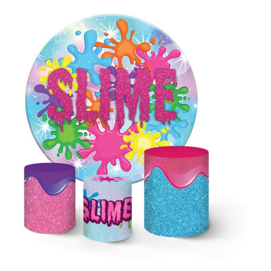 Painel Festa Redondo + Trio Capa Cilindro Slime 4pcs