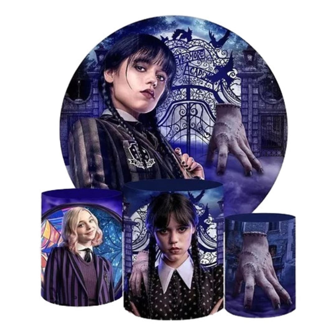 Kit Painel Decorativo E Capas Cilindro Tema Wandinha Tecido5