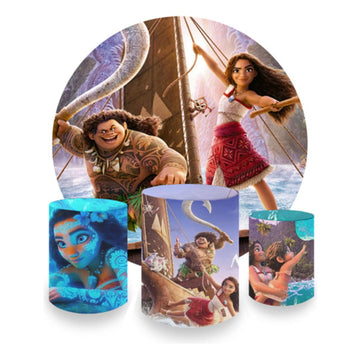 Painel Festa Redondo + Trio De Capa Cilindro Tema Moana 2