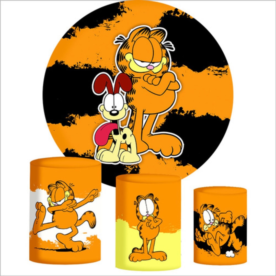 Trio Capa Cilindros + Painel 1,5m Sublimado Festa Garfield