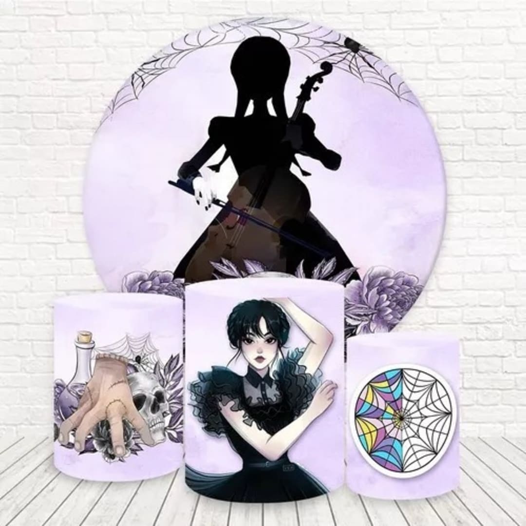 Kit Painel Decorativo E Capas Cilindro Tema Wandinha Tecido6