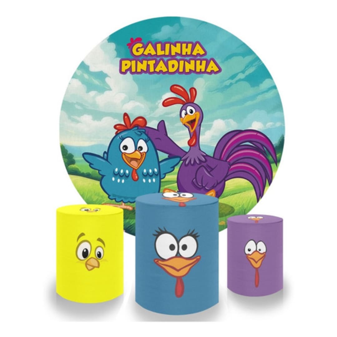 Painel Redondo E Capas Sublimado Galinha Pintadinha Festa 07