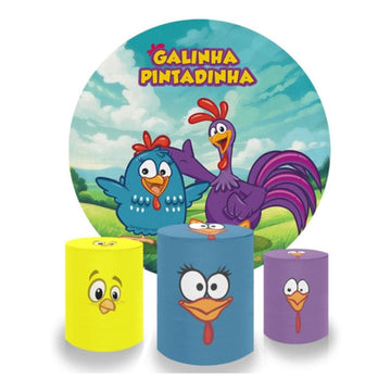 Painel Redondo E Capas Sublimado Galinha Pintadinha Festa 07