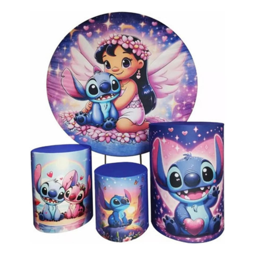 Capa De Painel Redondo Trio Capa Cilindro Festa Lilo Stitch1