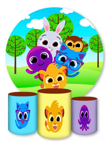 Painel Redondo Trio Cilindros Capas Desenho Bolo Fofo 001 - Verde