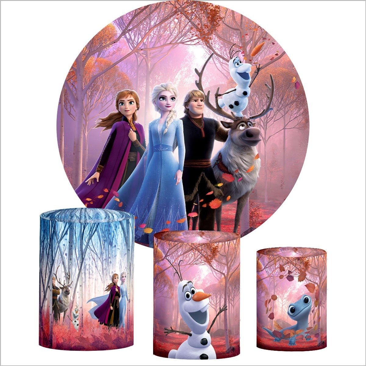 Trio Capa Cilindros + Painel 1,5 Tecido Redondo Frozen Festa - Frozen