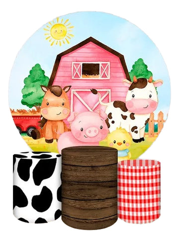 Painel Redondo Trio Cilindros Capas Animais Celeiro Ref 002 - Azul-celeste