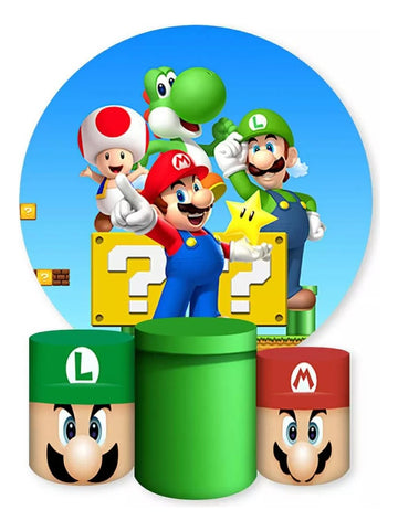 Painel Redondo Trio Cilindros Capas Mario E Luigi Jogos - Azul-celeste