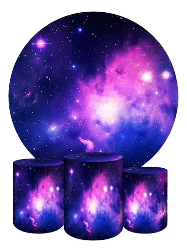 Painel Redondo Trio Cilindros Capas Galaxia Espaço - Violeta-escuro