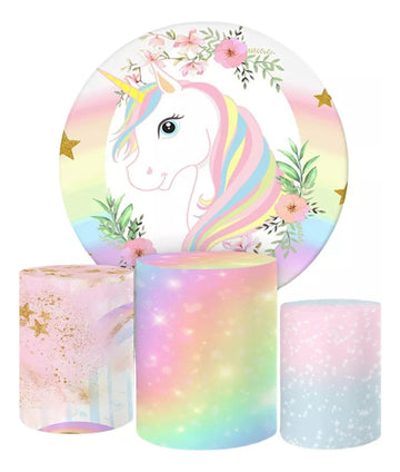 Painel Redondo Trio Cilindros Capas Unicórnio Ref 001 - Azul-celeste