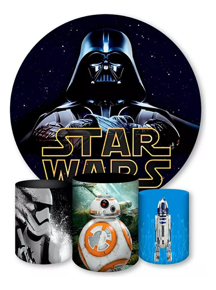 Painel Redondo Trio Cilindros Capas Star Wars Filme 002 - Preto
