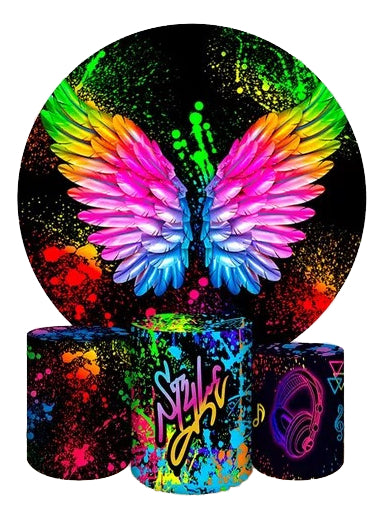 Painel Redondo Trio Cilindros Capas Neon Colorido Ref 003 - Branco