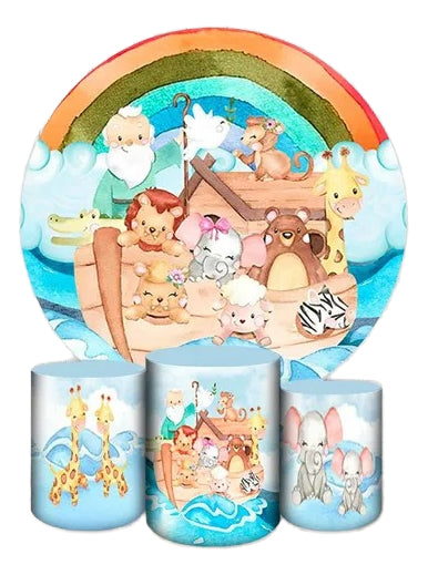 Painel Redondo Trio Cilindros Capas Arca De Noé - Preto