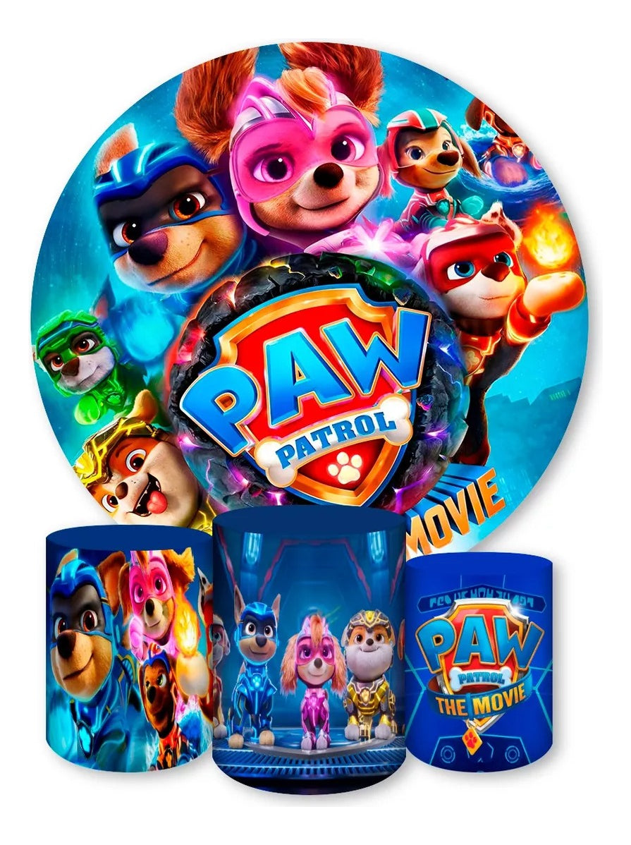 Painel Redondo Trio Cilindros Capas Patrulha Canina Ref 009 - Azul-celeste