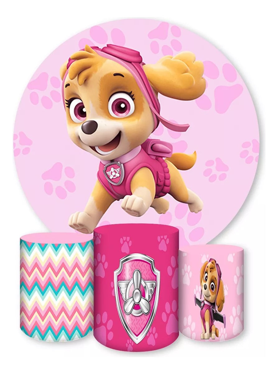Painel Redondo Trio Cilindros Capas Patrulha Canina Ref 017 - Rosa