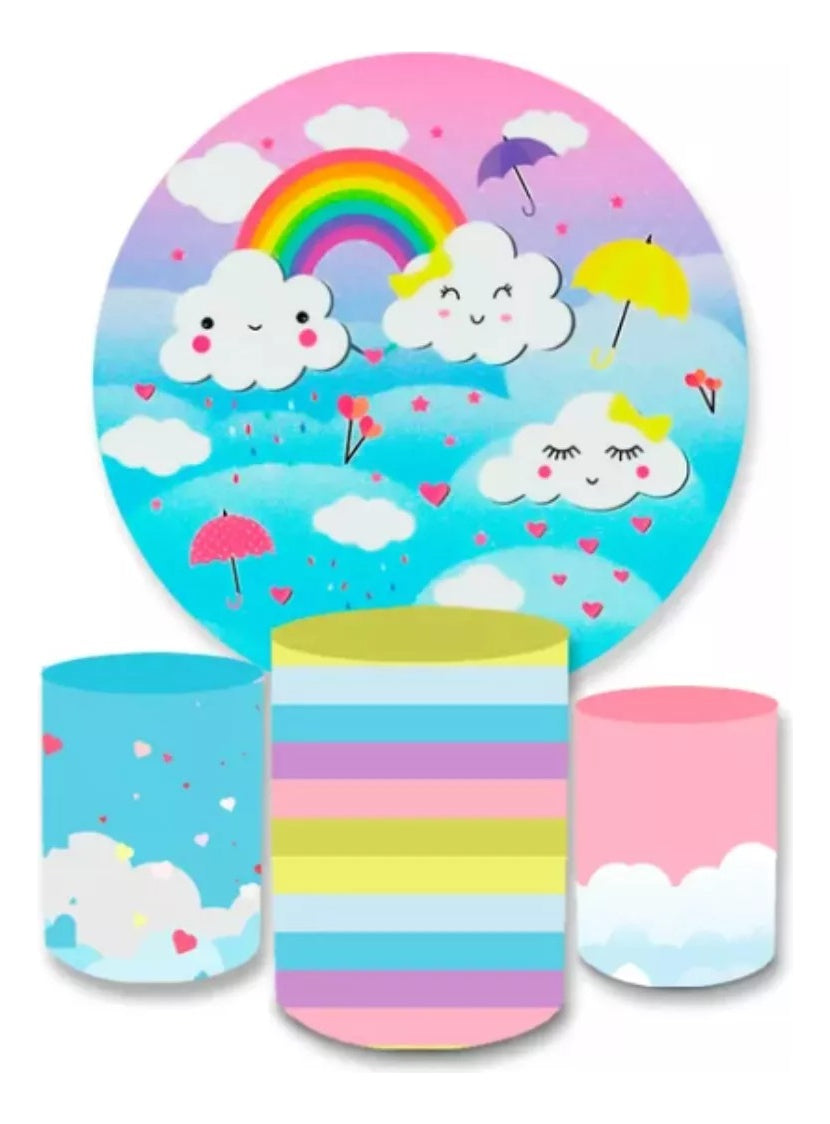 Painel Redondo Trio Cilindros Capas Cores Arco-íris Ref 001 - Azul-celeste