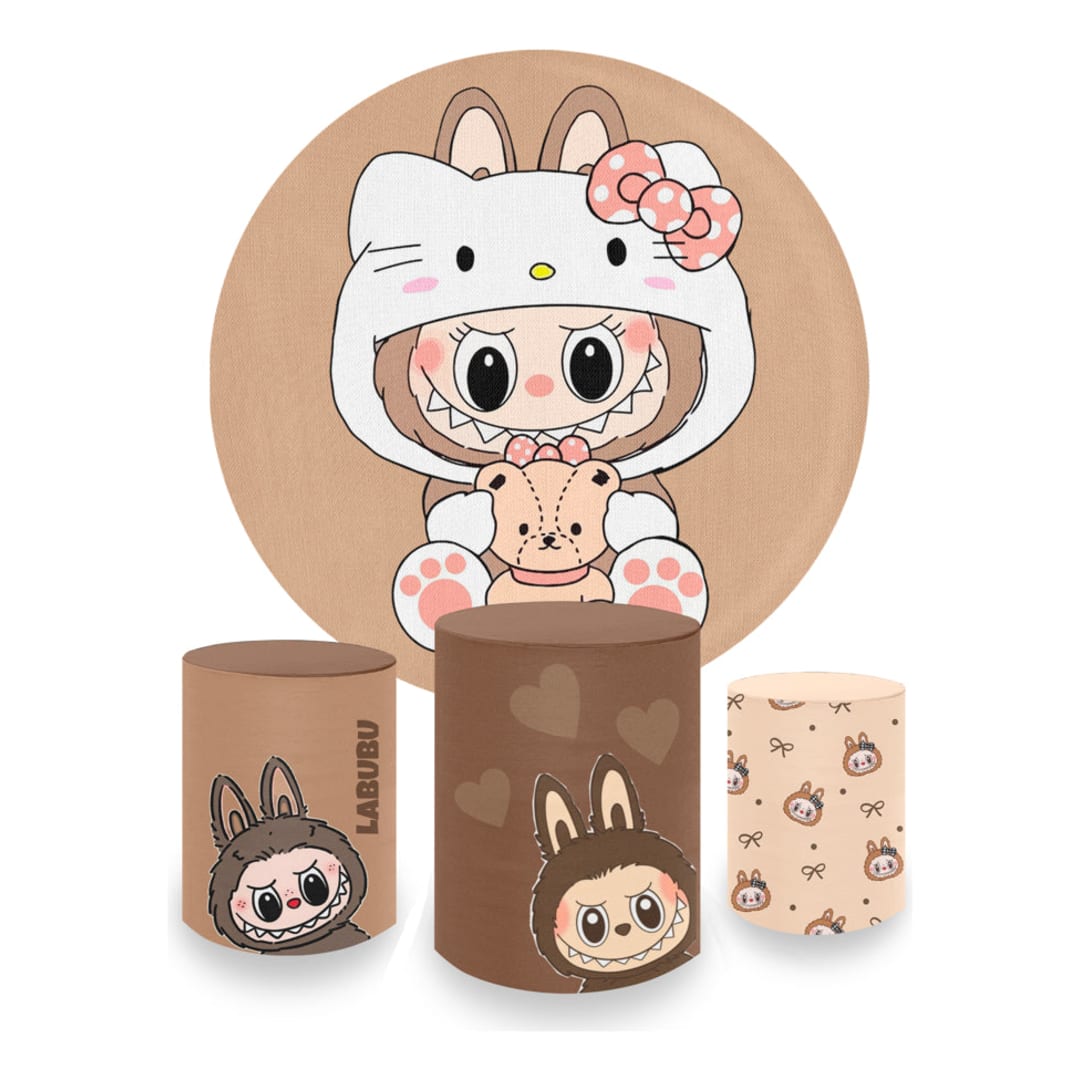 Capa Painel Redondo Capas Cilindro Sublimados Labubu Marrom2 - Marrom-claro