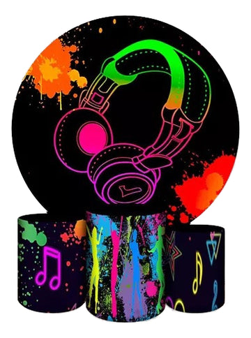 Painel Redondo Trio Cilindros Capas Neon Colorido Festa - Branco
