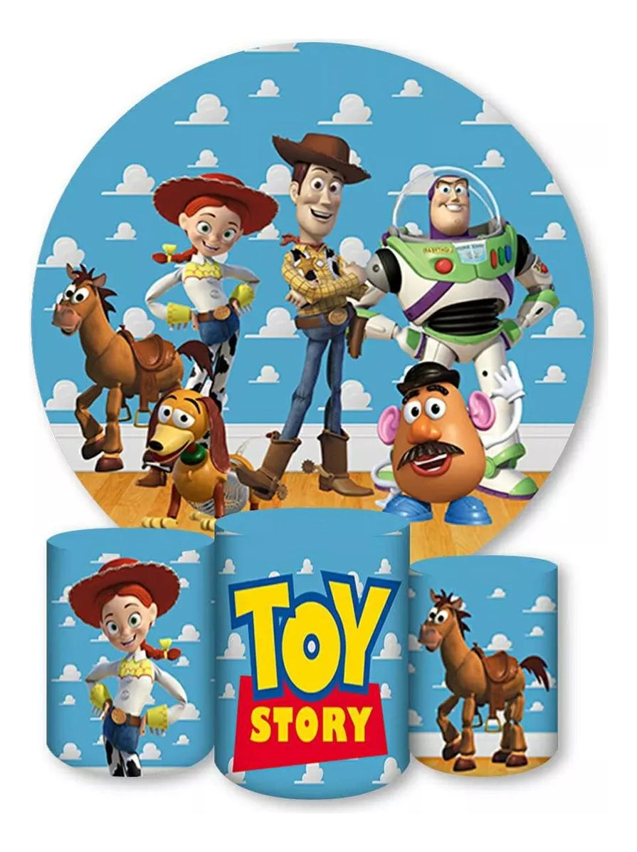 Painel Redondo Trio Cilindros Capas Toy Story Woody - Azul-celeste