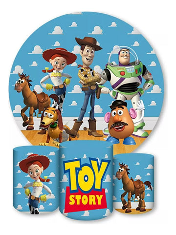 Painel Redondo Trio Cilindros Capas Toy Story Woody - Azul-celeste