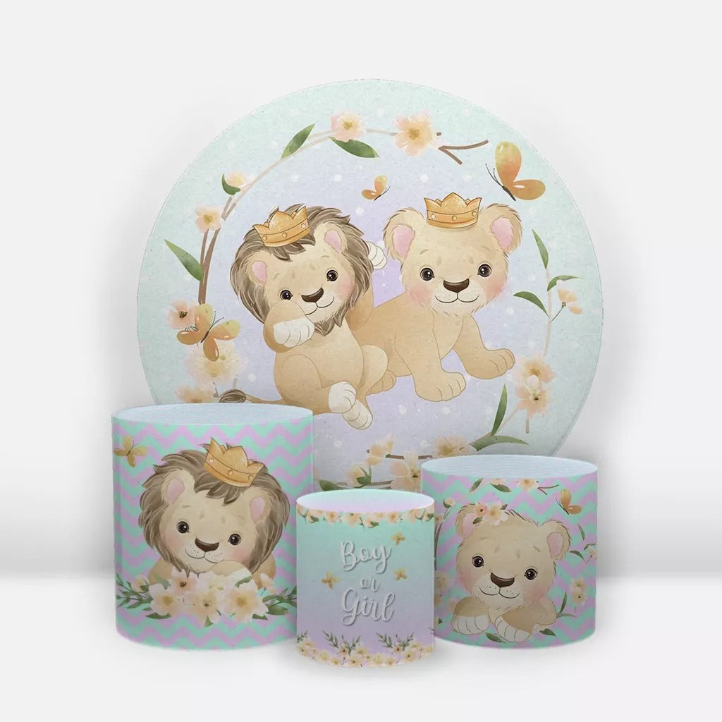 Painel Redondo Trio Cilindros Capas Chá Revelação Leão - Branco