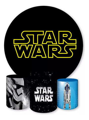 Painel Redondo Trio Cilindros Capas Star Wars Filme 001 - Preto