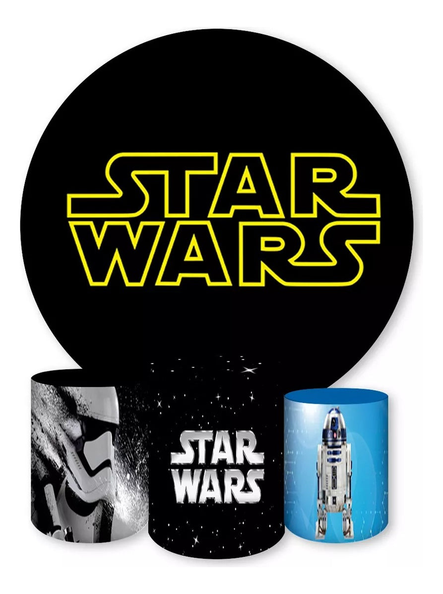 Painel Redondo Trio Cilindros Capas Star Wars Filme 001 - Preto